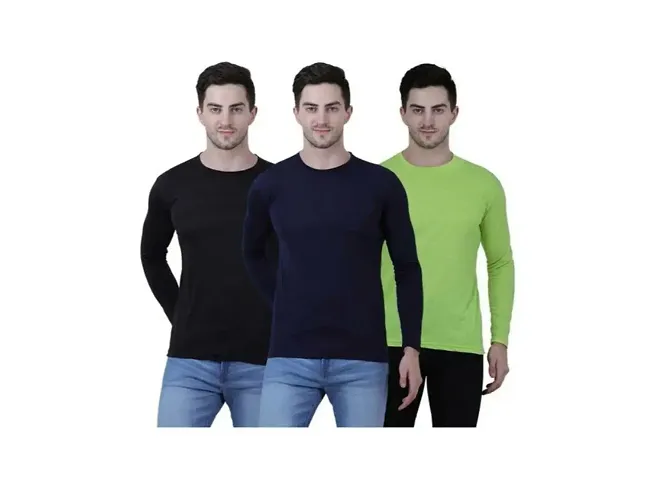 Stylish Polycotton Solid Round Neck Tees For Men Pack of 3