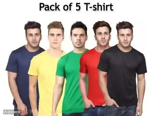 Elegant Polyester Blend Solid Round Neck Tees For Men-Pack Of 5-thumb0