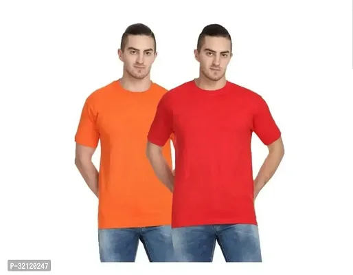 Elegant Polyester Blend Solid Round Neck Tees For Men-Pack Of 2