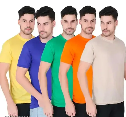 Fabshore Men Solid Round Neck Tshirts Pack of 5 pcs