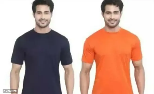 Elegant Polyester Blend Solid Round Neck Tees For Men-Pack Of 2-thumb0