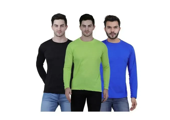 Stylish Polycotton Solid Round Neck Tees For Men Pack of 3