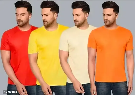 Elegant Polyester Blend Solid Round Neck Tees For Men-Pack Of 4