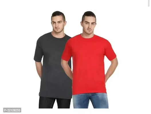 Elegant Polyester Blend Solid Round Neck Tees For Men-Pack Of 2