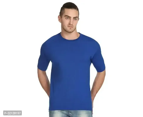 Elegant Polyester Blend Solid Round Neck Tees For Men