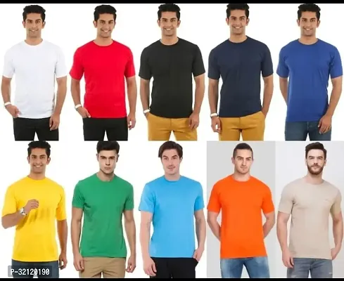 Elegant Polyester Blend Solid Round Neck Tees For Men-Pack Of 10-thumb0