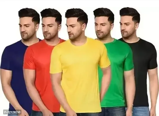 Elegant Polyester Blend Solid Round Neck Tees For Men-Pack Of 5-thumb0