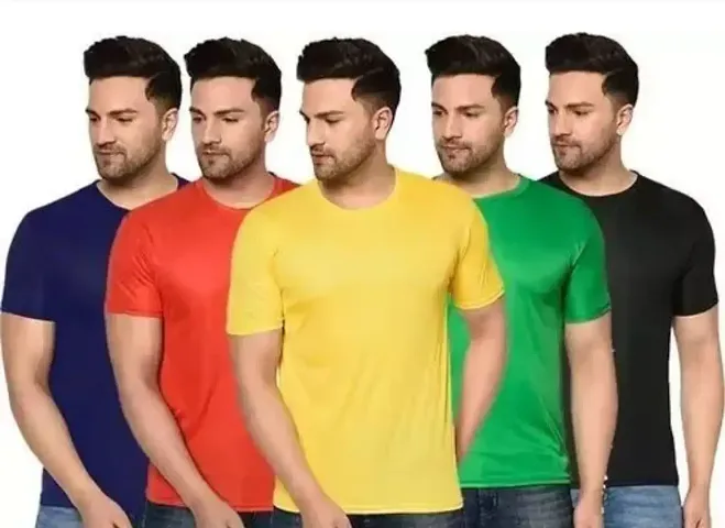 Elegant Solid Round Neck Tees For Men- Pack of 4