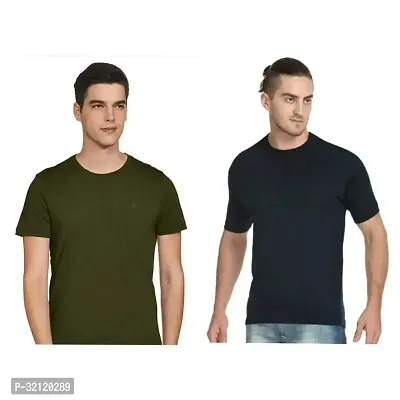 Elegant Polyester Blend Solid Round Neck Tees For Men-Pack Of 2