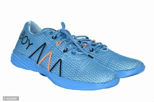 Men's Stylish Blue Synthetic Leather Running Sports Shoes-thumb0