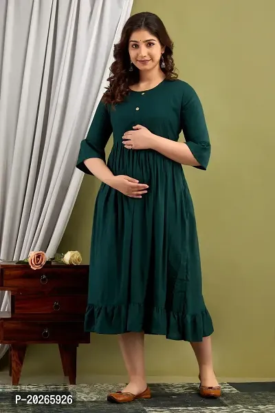 Elegant Green Solid Rayon Maternity Kurta For Women