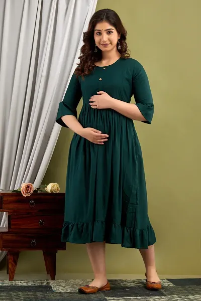 Elegant Solid Rayon Maternity Kurta For Women