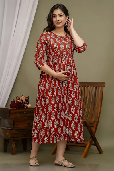 Stylish Viscose Rayon Printed Maternity Kurti