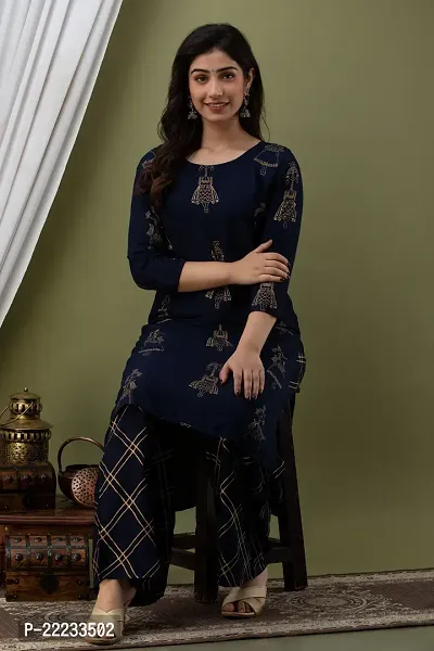 Stylish Blue Rayon Kurta Bottom Set For Women-thumb0