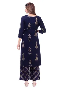 Stylish Navy Blue Rayon Printed Kurta And Palazzo Set-thumb1