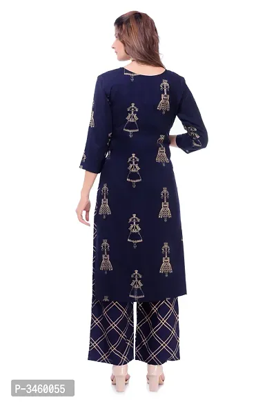 Stylish Navy Blue Rayon Printed Kurta And Palazzo Set-thumb2