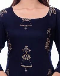 Stylish Navy Blue Rayon Printed Kurta And Palazzo Set-thumb2