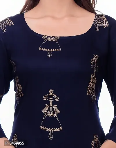 Stylish Navy Blue Rayon Printed Kurta And Palazzo Set-thumb3