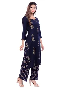 Stylish Navy Blue Rayon Printed Kurta And Palazzo Set-thumb3