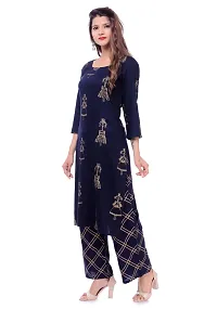 Stylish Navy Blue Rayon Printed Kurta And Palazzo Set-thumb4