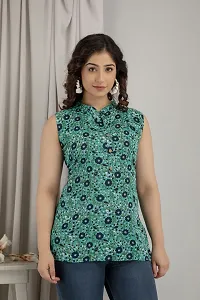 Elegant Green Printed Rayon Short Kurta For Women-thumb2