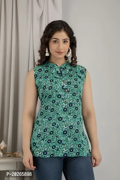 Elegant Green Printed Rayon Short Kurta For Women-thumb3