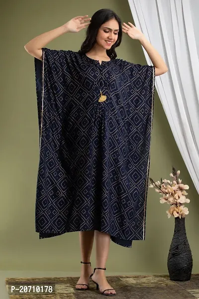 Stylish Kaftan Navy Blue Rayon Kurti For Women