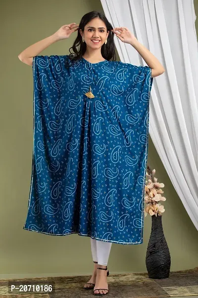 Stylish Kaftan Blue Rayon Kurti For Women-thumb0