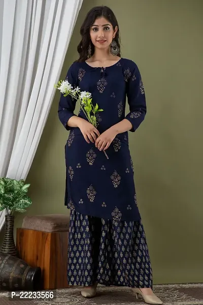 Stylish Blue Rayon Kurta Bottom Set For Women