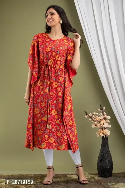 Stylish Kaftan Red Rayon Kurti For Women-thumb0