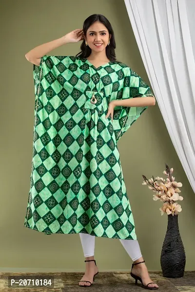 Stylish Kaftan Green Rayon Kurti For Women