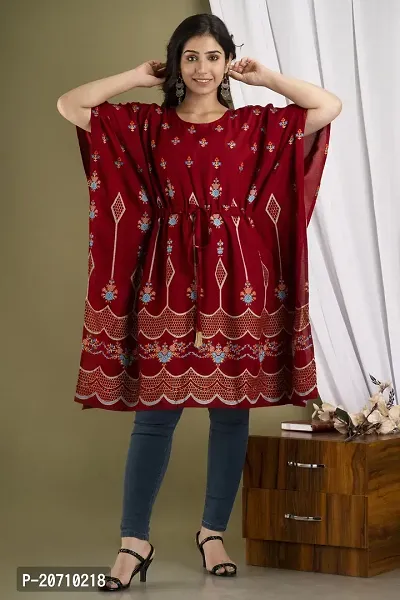 Stylish Kaftan Red Rayon Kurti For Women