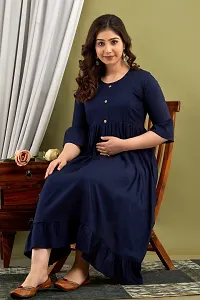 Elegant Navy Blue Solid Rayon Maternity Kurta For Women-thumb2