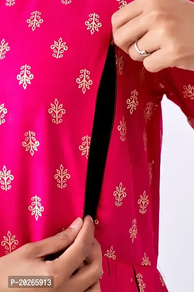 Elegant Pink Printed Rayon Maternity Kurta For Women-thumb2