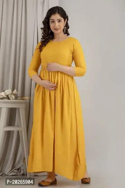 Elegant Yellow Printed Rayon Maternity Kurta For Women