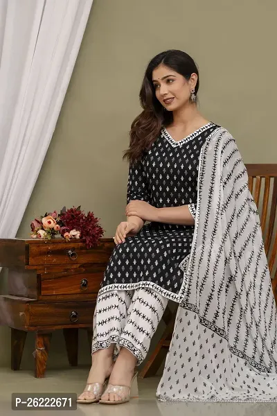 Classic Viscose Rayon Printed Kurta, Bottom and Dupatta Set for Women