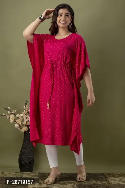Stylish Kaftan Pink Rayon Kurti For Women