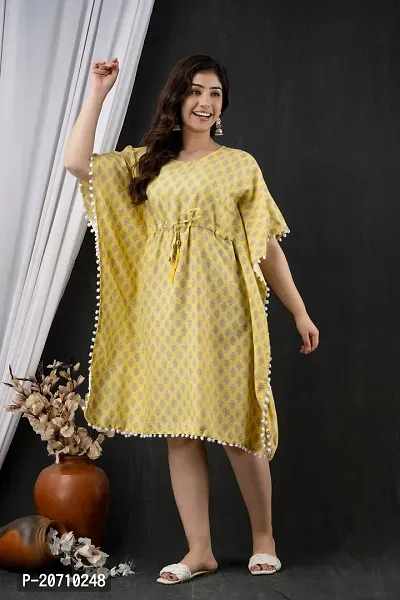 Stylish Kaftan Yellow Rayon Kurti For Women-thumb0