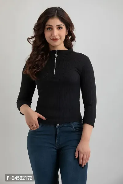 Buy Genealo Stylish and fashionable Zipper Ribbed top for Women
