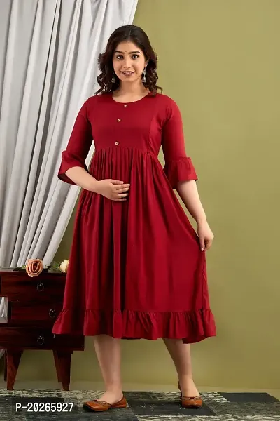 Elegant Red Solid Rayon Maternity Kurta For Women