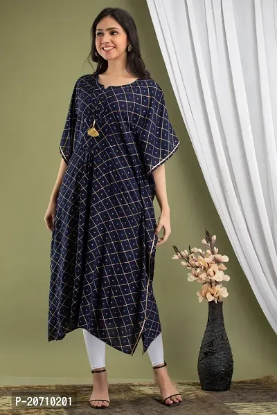 Stylish Kaftan Blue Rayon Kurti For Women