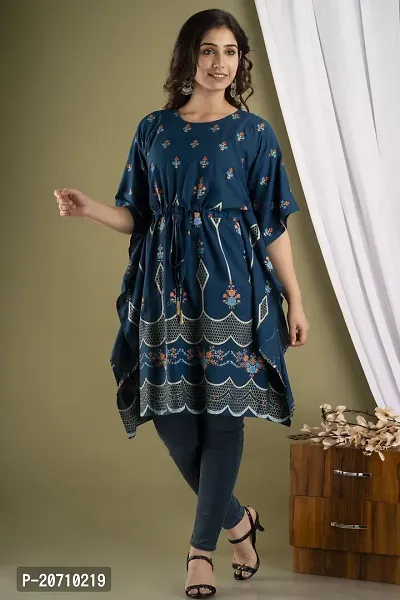 Stylish Kaftan Blue Rayon Kurti For Women-thumb3