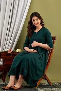 Elegant Green Solid Rayon Maternity Kurta For Women-thumb3