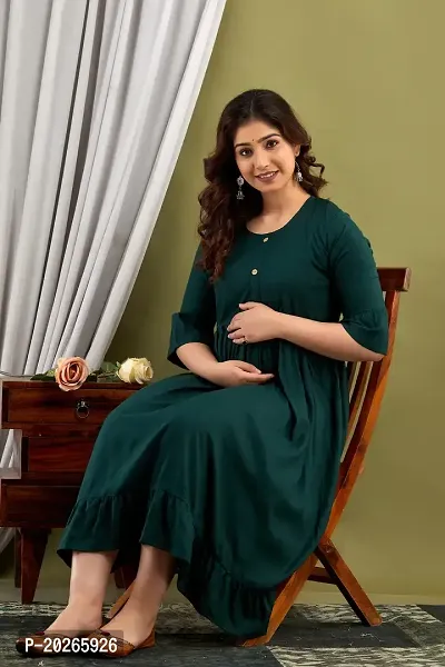 Elegant Green Solid Rayon Maternity Kurta For Women-thumb4