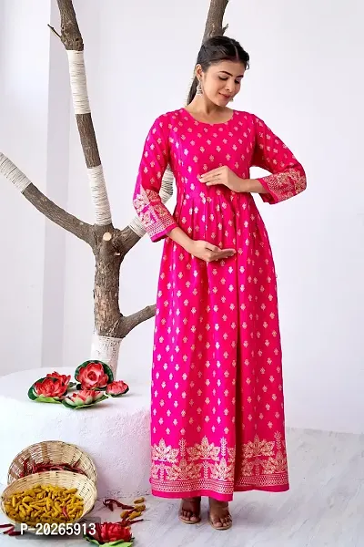 Elegant Pink Printed Rayon Maternity Kurta For Women-thumb0