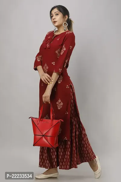 Stylish Maroon Rayon Kurta Bottom Set For Women