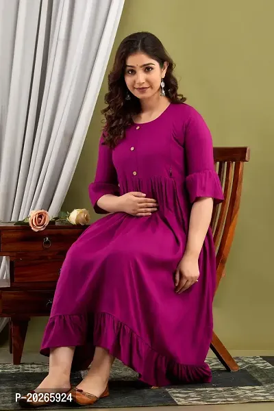Elegant Purple Solid Rayon Maternity Kurta For Women