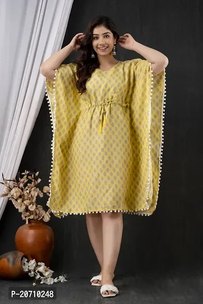 Stylish Kaftan Yellow Rayon Kurti For Women-thumb3