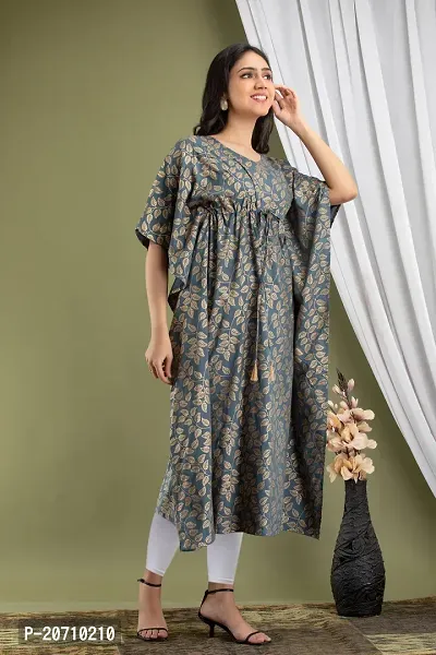 Stylish Kaftan Grey Rayon Kurti For Women