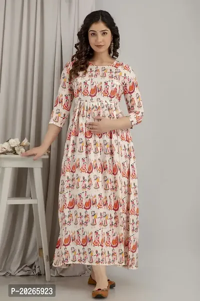 Elegant White Printed Rayon Maternity Kurta For Women-thumb0